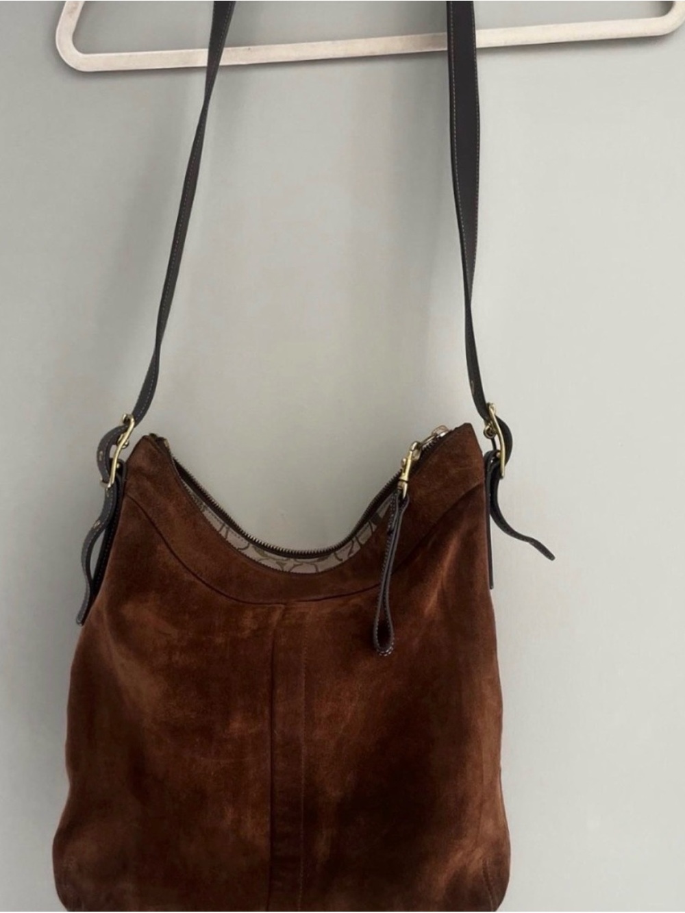 COACH 9324 Brown Suede Crossbody shoulder Hobo Bag